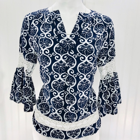 Navy Blue/White Summer Shirt Size SP Crown & Ivy - Picture 5 of 8